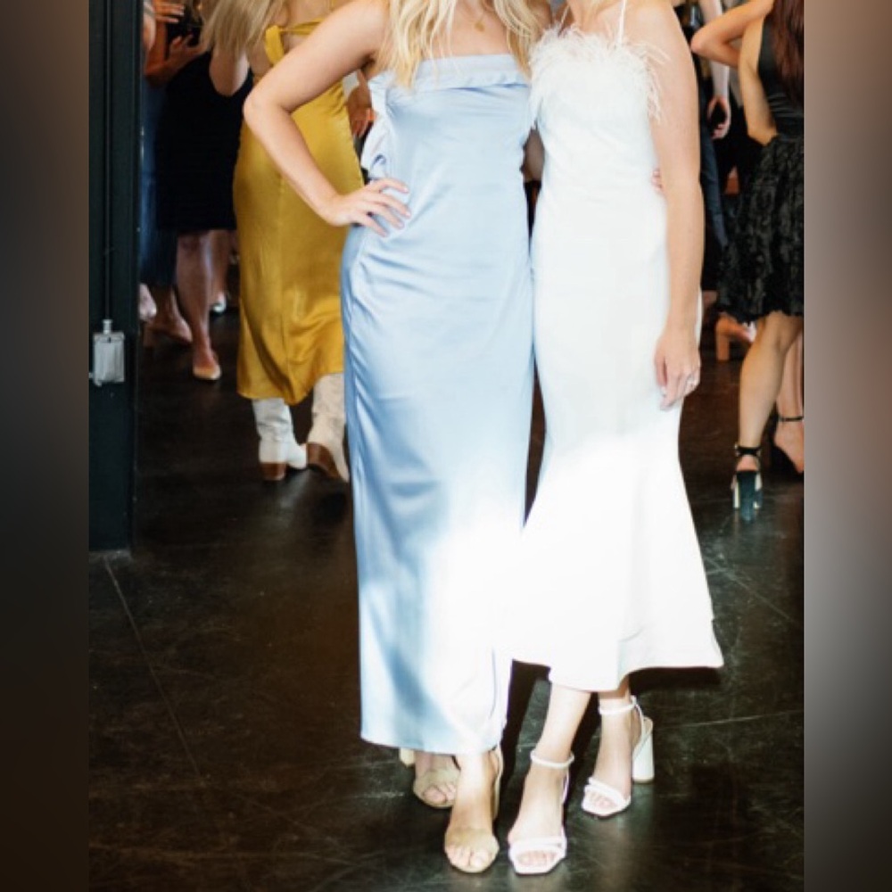 Light Blue Satin Silk Strapless Dress